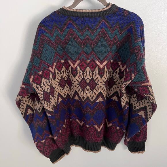Vtg Atlantic Traders Multicolor Patterned Pullover Sweater Size L - Picture 4 of 6